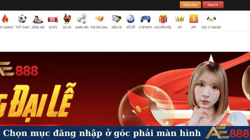 Chọn mục đăng nhập ở góc phải màn hình