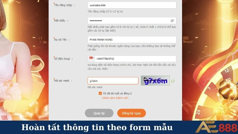 Hoàn tất thông tin theo form mẫu