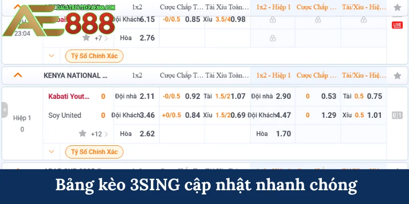 Bảng kèo 3SING cập nhật nhanh chóng