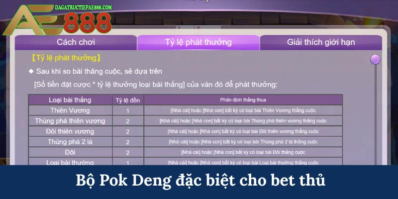 Bộ Pok Deng đặc biệt cho bet thủ