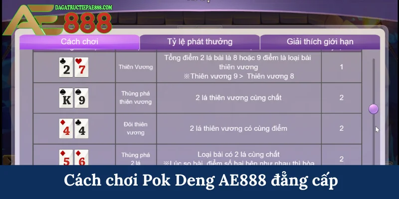 Cách chơi Pok Deng AE888 đẳng cấp