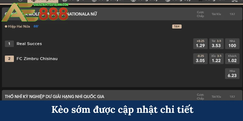 Kèo sớm được cập nhật chi tiết