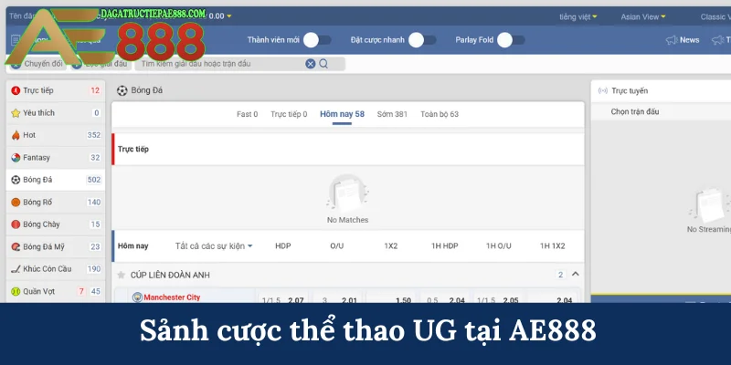 Sảnh cược thể thao UG tại AE888
