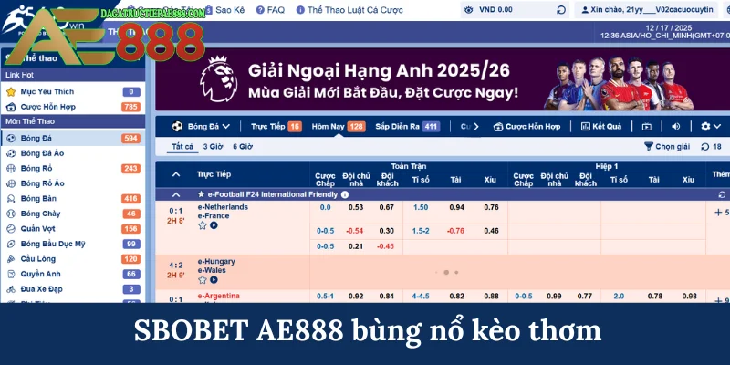 SBOBET AE888 bùng nổ kèo thơm