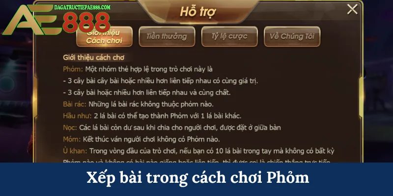 Xếp bài trong cách chơi Phỏm