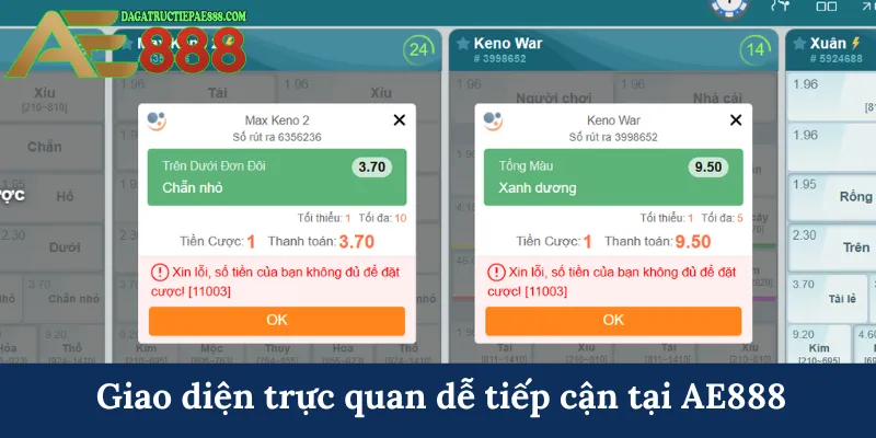 Giao diện trực quan dễ tiếp cận tại AE888
